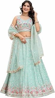 Women's Georgette Embroidery Sequence Work Lehenga Choli with Dupatta For Women Semi-Stitch