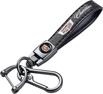 Genuine Leather Car Key Chain for Cadillac Escalade CT4 CT5 CT6 ATS CTS SRX XT5 Keyring Keychain Accessories Family Present(Black)