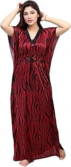 Women's Satin Silk Geometric Print Maxi Nightgown Kaftan Caftan Coverup