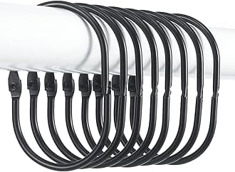24 Pcs Goowin Oval Snap Metal Shower Rings, Rust Proof, Glide Smoothly Black Hooks for Curtain Rod