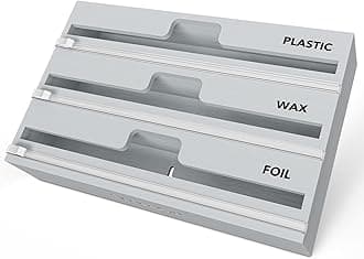SpaceAid WrapNeat 3 in 1 Wrap Organizer with Cutter and Labels, Plastic Wrap, Aluminum Foil and Wax Bamboo Dispenser for Kitchen Storage Organization Holder for 12" Roll (Gray)