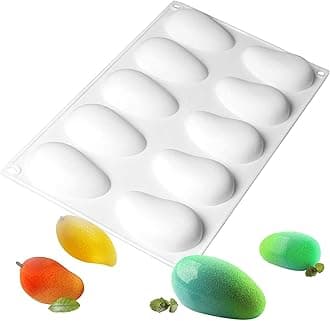 OCPO Kitchen Mango Silicone Mold for Baking Mousse Cake, 3D Silicone Baking Molds for Cakes, French Dessert Mold for Pastry Chocolate Ice Cream, Half Mango Shape (10-Cavity)