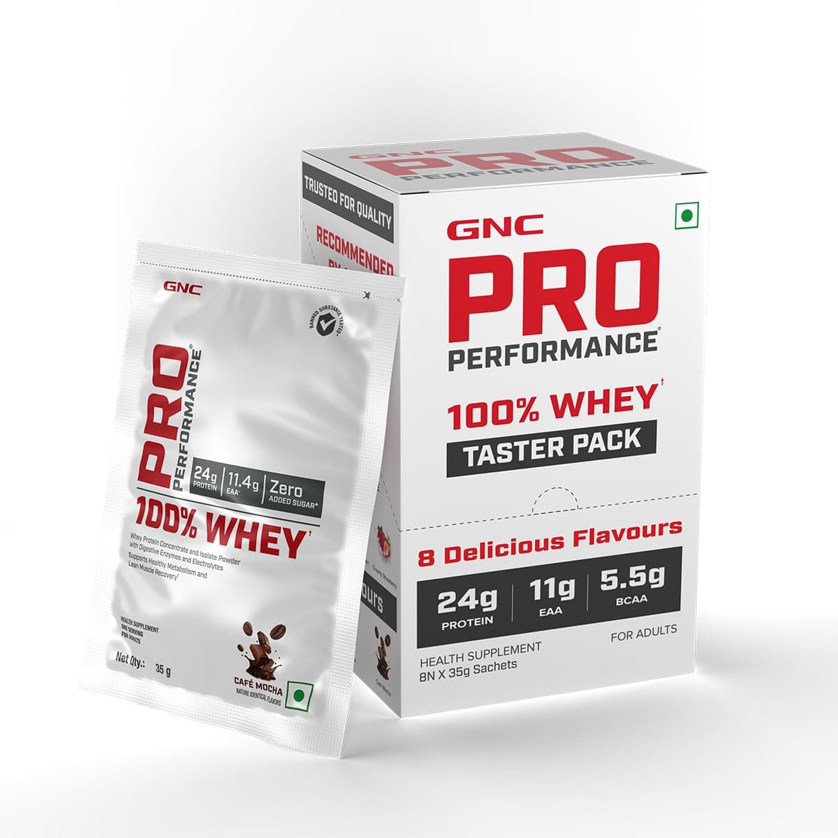 Pro Performance 100% Whey Protein Powder Taster Pack,Boosts Strength & Endurance,Builds Lean Muscles,Fastens Muscle Recovery,Formulated In Usa,24G Protein 5.5G Bcaa, 8 Flavors X 35Gm Sachets