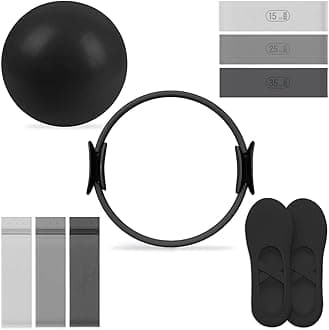 Pilates Essential Kit - Portable Fitness Equipment - with Toning Pilates Ring & Long Resistance Bands & Pilates Loop Bands & Soft Pilates Ball & Pilates Grip Socks
