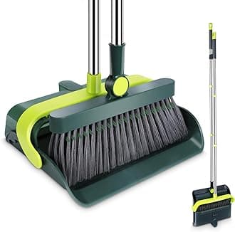 MASTERTOP Dustpan and Brush Sets, Long Handled 180 Rotating Sweeping Brush with 2 Layer Comb Teeth, Tall Dust Pan and Brush Broom for Indoor Outdoor Home Garden Kitchen Cleaning - Classical Green