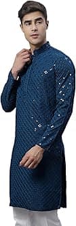 Men's Kurta with Chikankari Embroidery and Sequins (Only Kurta)