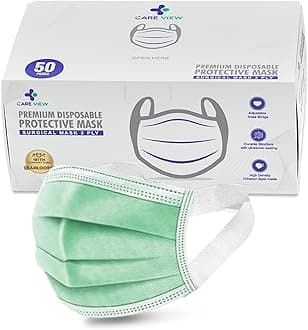 Careview N95 3 Ply Disposable Surgical Face Mask Box with FABRIC Earloop and built in Nose Pin, Certified by BFE>99% and PFE > 95%, SITRA, DRDO, ISO and CE (Pack of 50, GREEN)