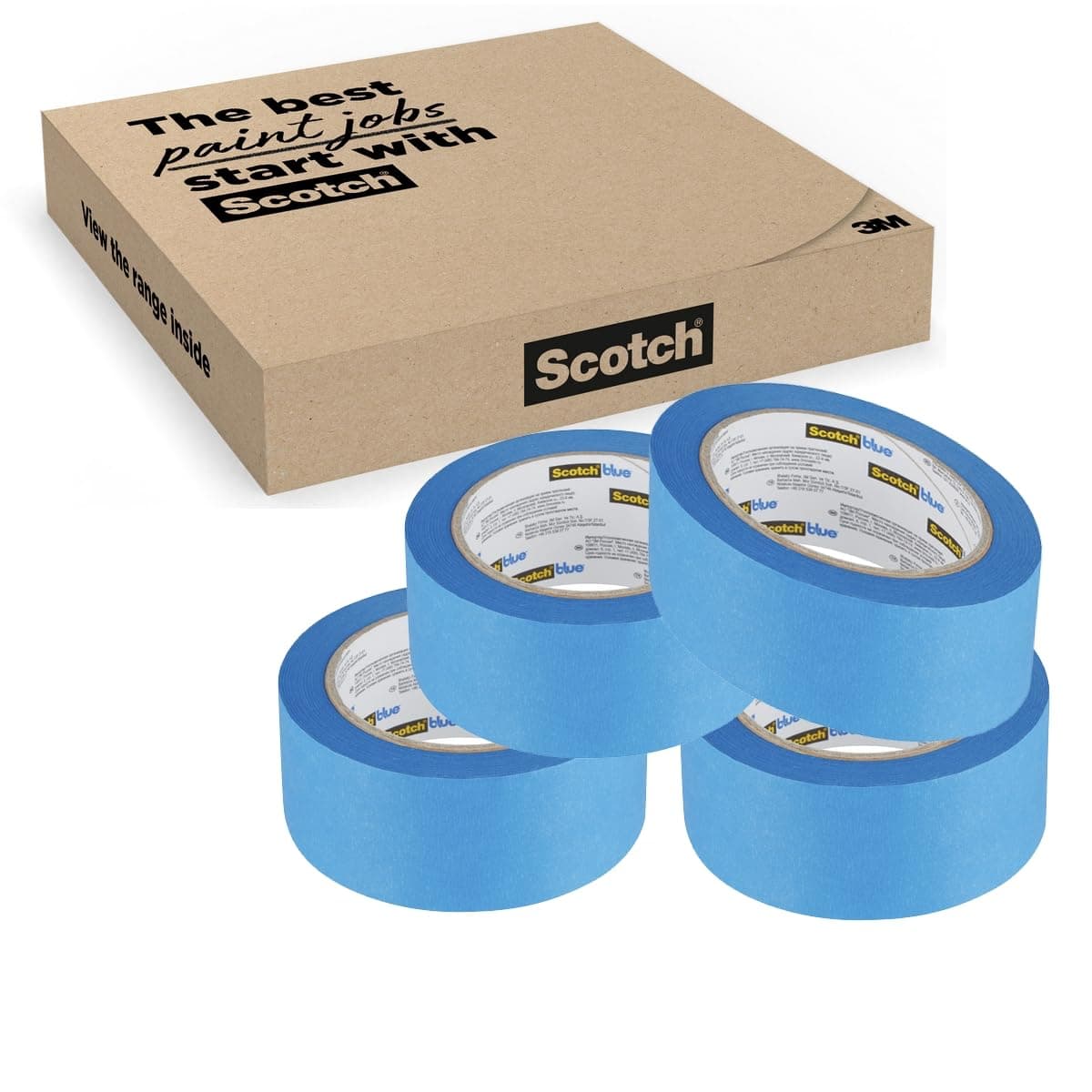 Multi-Surface Premium Masking Tape, 48 mm x 41 m, 4 Rolls/Case - Scotch Adhesive Blue Painters Tape, For Painting and Decorating, Indoor & Outdoor, Sticks Well, 70% PEFC