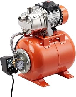3/4 HP Shallow Well Jet Pump with 5-Gallon Pressure Tank – Stainless Steel, 130Ft Lift, 20Ft Suction, Automatic Pressure Switch (19/38 PSI) for Home, Farm, Garden Irrigation & Water Transfer