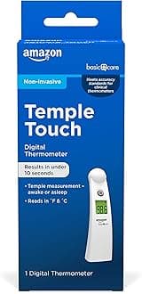 Amazon Basic Care Temple Touch Digital Thermometer, Instant Read, Easy to Use, Fast Accurate, White