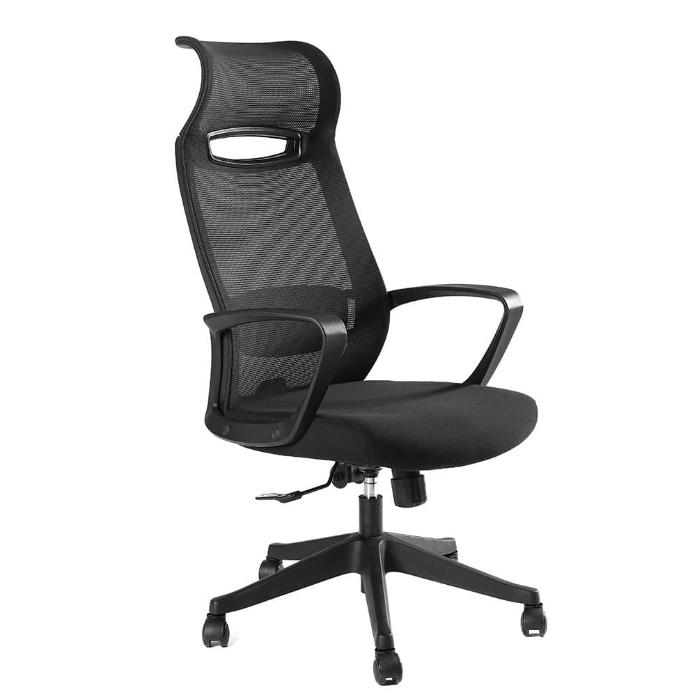Ergonomic High Back Mesh Office Chair Computer Desk Seat with Adjustable Headrest & Rubber Pu Casters (Black)