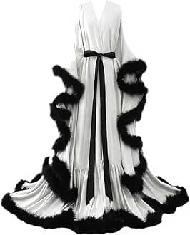 yinyyinhs Womens Sexy Feather Bridal Robes Silk Satin Long Nightgown Bathrobe Sleepwear Maternity Robe for Photoshoot
