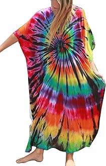 YouKDSummer Cotton Floral Long Kaftan Bohemian Kimono Beach Swimsuit Cover Up Maxi Dress for Women