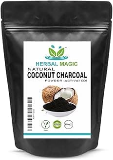 Herbal Magic Activated Coconut Charcoal Powder Food Grade Quality Excellent Detoxifying, Cleansing Properties Naturally Supports Skin, Body Care & Oral Care,UKAS LAB Tested in THE UK-100g