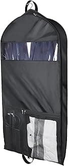 Univivi Garment Bags for Travel and Storage 43'' Hanging Suit Bag Clear Suits Cover with Mesh Pockets for Coat, Shirt, Jackets, dresses, Black