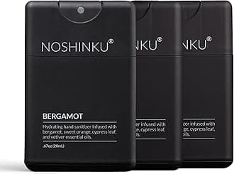 Noshinku - Refillable Hand Sanitizer Bergamot 3-Pack, Travel Size Spray with Hydrating Botanical Oils, Natural Ingredients, All Natural Fragrances, Sugarcane Derived Alcohol, No Parabens, No Dyes