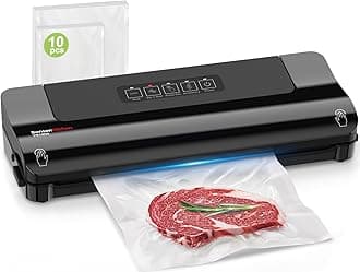 Bonsenkitchen Vacuum Sealer Machine Multi-Functional Food Sealer with 10 Vacuum Bags, Fast-Compact Design, External Vacuum System & Accessory Tube for Freshness Preservation,Black