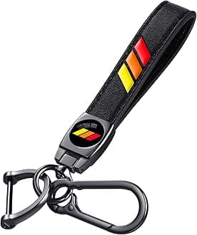 Black Car Keychain for Toyota Tacoma 4Runner Tundra TRD Camry Rav4, Black Leather & Metal Key Ring with Tri-Color Stripe Logo, Car Key Holder Accessories