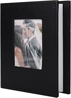 RECUTMS 100 Photo Album for 4x6 100 Small Photos Black Premium Leather Cover Inner White Page Vertical Photo Book for Family Wedding Graduation （Black）