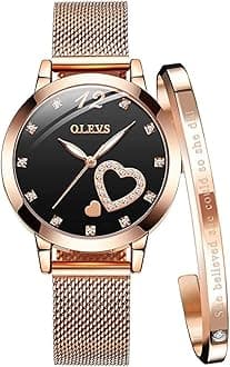 Ladies Watches Rose Gold Stainless Steel Mesh Strap Heart Diamond Fashion Dress Japanese Quartz Waterproof Luminous Bracelet Sets