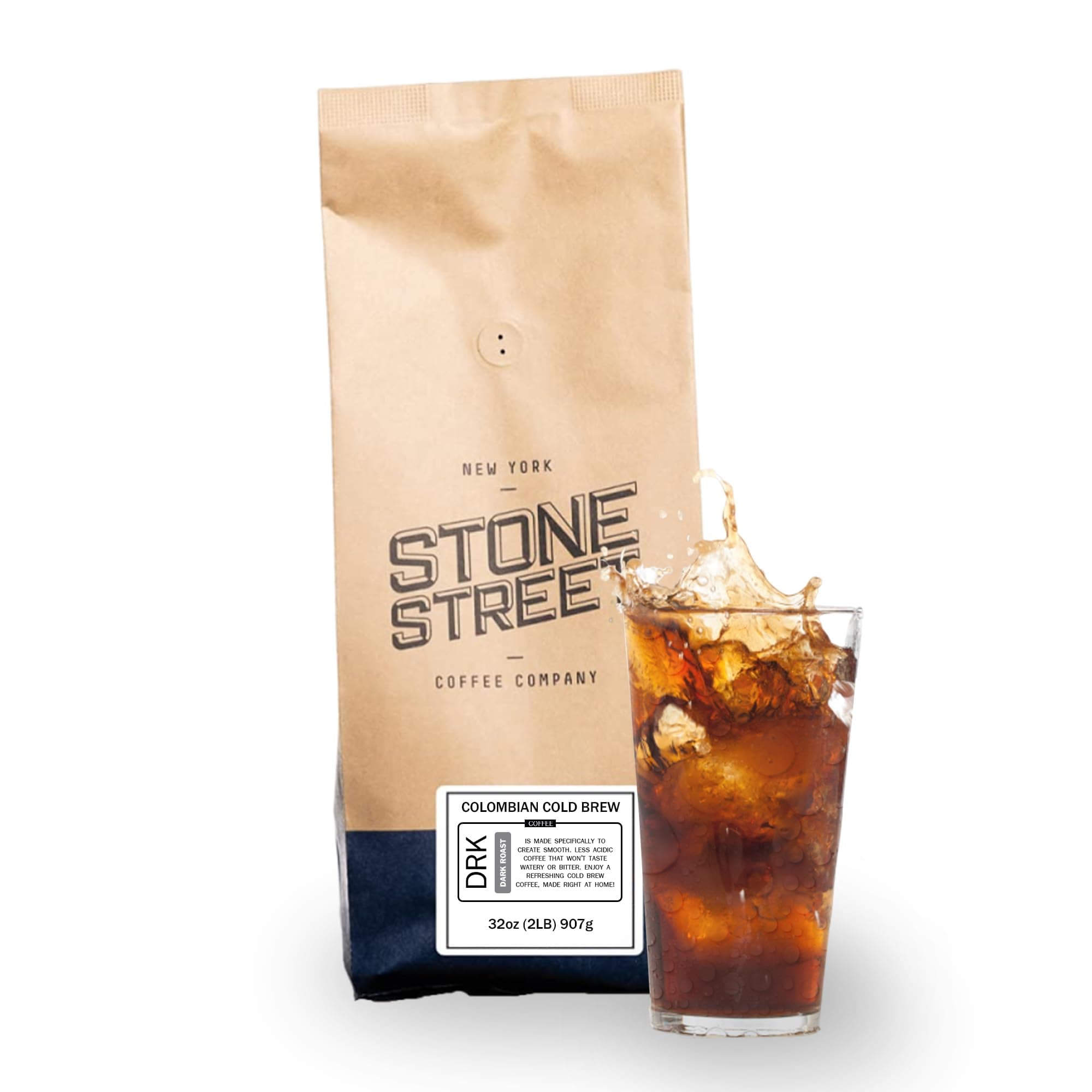 Stone Street Cold Brew Coffee, Strong & Smooth Blend, Low Acid, 100% Arabica, Gourmet Coffee, Whole Bean, Dark Roast, Colombian Single Origin, 2 LB