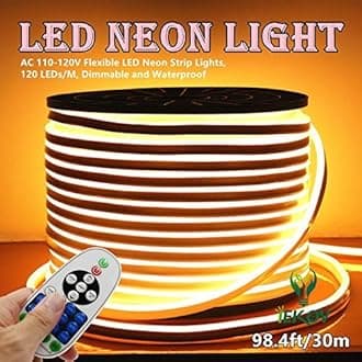 LED NEON Light, 30m Flexible LED Neon Strip Lights, 120 LEDs/M, Dimmable, Waterproof, Indoor/Outdoor, Warm White
