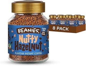 – Beanies Instant Coffee Nutty Hazelnut Flavour, 400g 50g x 8 Pack - Freeze Dried Granules, Sugar Free Low Calorie Coffee, Nut Free, Vegan Friendly, Clean Everyday Wellness Drink