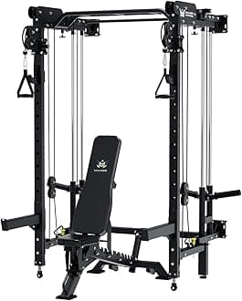 MAJOR FITNESS F35 Folding Power Rack 4-in-1 Home Gym with Cable Pulley System, Multi-Grip Pull-Up Bar, Landmine, 80+ Exercises Space-Saving Gym Equipment Easy Folding for Small Spaces
