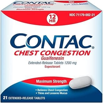 Contac Chest Congestion, Maximum Strength Expectorant Controls Cough and Thins and Loosens Mucus, Extended Release Tablets, Guaifenesin 1200 mg, Extended Release Tablets, 21 Count