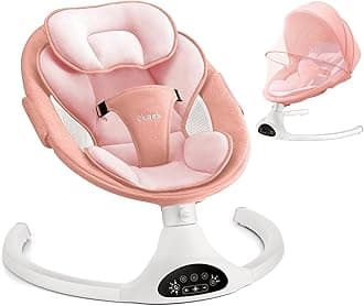 Larex Baby Swing for Infants | Electric Bouncer for Babies,Portable Swing for Baby Boy Girl,Remote Control Indoor Baby Rocker with 5 Sway Speeds,1 Seat Positions,10 Music and Bluetooth (Pink)