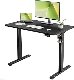 ERGOMAKER Electric Standing Desk, 39.4" x 23.6" Height Adjustable Sit Stand Desk with Splice Board for Home Office, Computer Desk Memory Preset (Black Frame, Black Desktop)