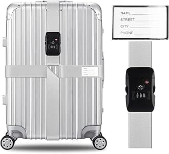 Cross Luggage Straps Set TSA Approved with Lock Adjustable Travel Suitcase Belts Suitcase Tags with Name ID Card Packing Straps for Suitcases Strap Travel Accessories (Gray*1)