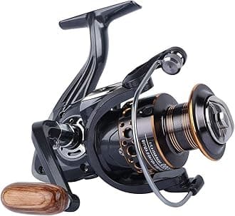 Spinning Reel, Saltwater Fishing Reels with Wooden Handle 13 BB Light Weight 43LB Max Drag, 4.7:1/5.2:1 Gear Ratio Summer/ICE Fishing Beginners Kids Friendly