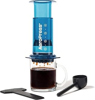 AeroPress Clear Coffee Press – 3 In 1 Brew Method Combines French Press, Pourover, Espresso, Full Bodied Coffee Without Grit or Bitterness, Small Portable Coffee Maker for Camping & Travel, Blue