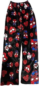 GenericCartoon Pajamas Pants for Women Girls Kawaii Spider Anime Pink Cat Flannel All Over Print Cute Pjs