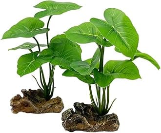 Smoothedo-Pets Fish Tank Decor Aquarium Decorations Ornaments Betta Leaf pad Hammock 6inch Plastic Artificial Plant Goldfish Fish Hides Small Tank/Reptiles Plants Driftwood (Green-Type-A-Set)