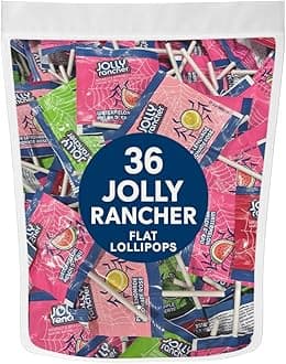 Jolly Flat Lollipops (Suckers) – 36 Count Variety Pack – Watermelon, Pink Lemonade, Green Apple, Cherry – Individually Wrapped Fruity Candy