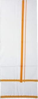 YETTALANMens Fancy Border Cotton Dhoti 2.00 Meters Pure White Mundu/Vesti