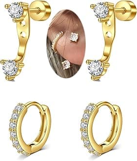 MODRSA Silver Gold Cartilage Earring for Women Hypoallergenic Flat Back Earrings Threadless Helix Earring Tragus Studs 6mm Cartilage Jewelry Flatback Surgical Steel Butterfly Heart Earrings for Women