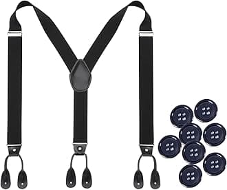 Mens Button Braces for Trousers - 1.37 Inches Adjustable Faux Leather Suspenders for Men’s Heavy Duty with 8 Buttons