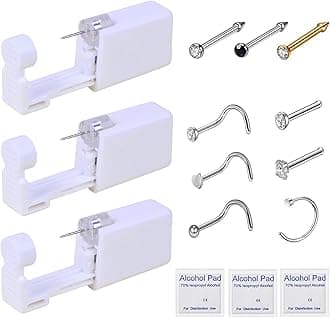 - Nose Piercing Kit - 3 Pack Self Piercing Gun, Disposable Safety Kit with Nose Rings and Studs