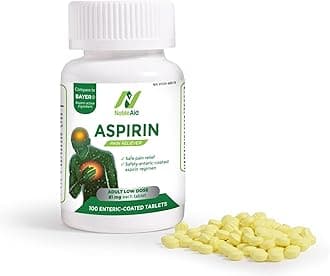 Pure Low Dose Baby Aspirin 81mg for Adults, 100 Count Enteric Coated Aspirin Tablets for Men and Women, Safe Relief for Symtoms Associated with Headache, Arthritis, Cramps