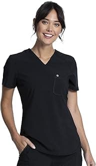 Cherokee V-Neck Scrub Top for Women with Rib-Knit Panel and Shirttail Hem CK687A