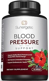 Sunergetic Premium Blood Pressure Support Supplement for Cardiovascular & Heart Health with Garlic, Hawthorn & Hibiscus (90 Capsules)