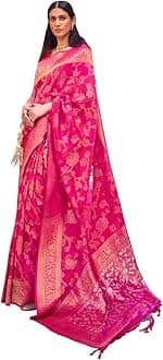 Sponsored Ad - Womens Kanjivaram Silk Saree with Zari Woven Saree With Blouse Piece