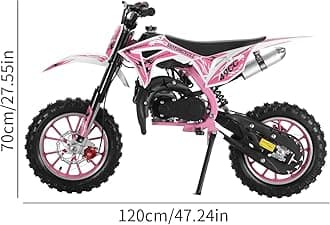 Gas Dirt Bike Motorcycle, 49cc 2-Stroke Kids Dirt Bike, Gas Power Motocross, Off Road Mini Motorcycle, Children Pocket Motorbike with Front Rear Disc Brakes, Pull Start Pink