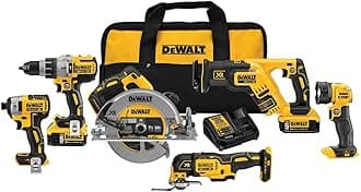 Power Tools Set 20V MAX, 6 Tools Cordless Power Tool Combo Kit , 2 Batteries, Charger, Hammer Drill Driver, Impact Driver, Circular Saw, Reciprocating Saw, Oscillating Multi-Tool,LED (DCK694P2)