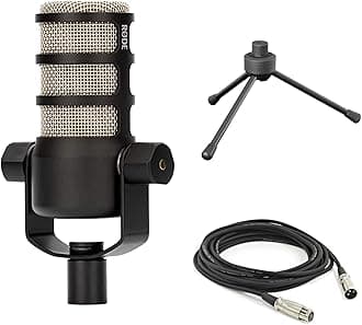 Rode PodMic Dynamic Podcasting Microphone with Microphone Stand, XLR Cable and StreamEye Polishing Cloth