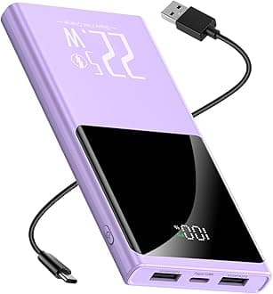 Portable Charger 10000mAh, Power Bank 22.5W Fast Charge, Slim Battery Backup with USB C in/Out, LCD Display External Battery Pack Compatible with iPhone 16 15 14 13 12, Samsung, Google, Android etc