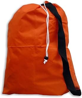 Small Laundry Bag with Drawstring, Carry Strap, Locking Closure, Color: Orange, Size: 22x28